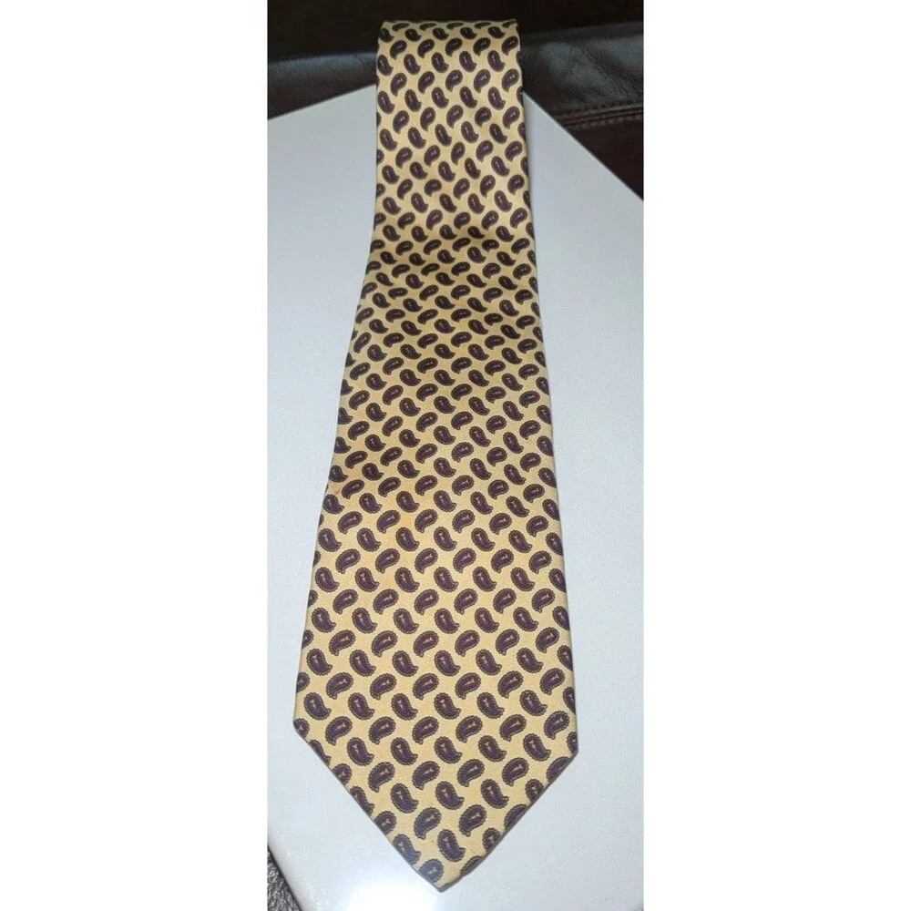 ROBERT TALBOTT Yellow w Red PAISLEYS Hand Sewn Silk Tie Peters Clothiers